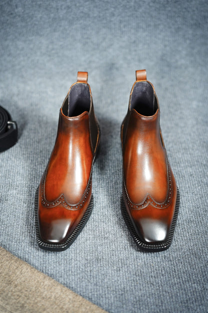 Modern Brown Brogue Chelsea Boots