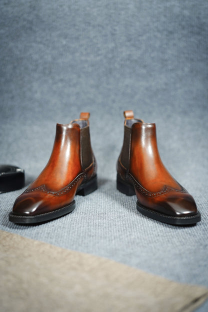 Modern Brown Brogue Chelsea Boots