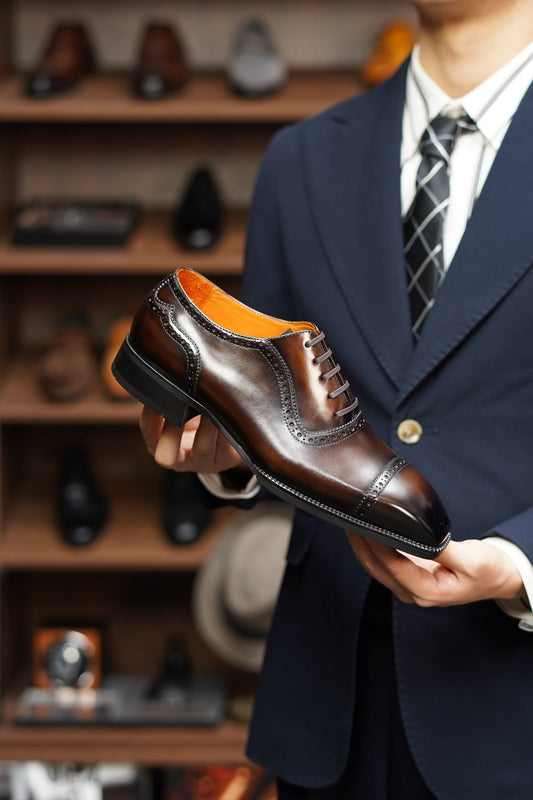 The Heritage Brown Burnished Cap-Toe Oxford Brogues