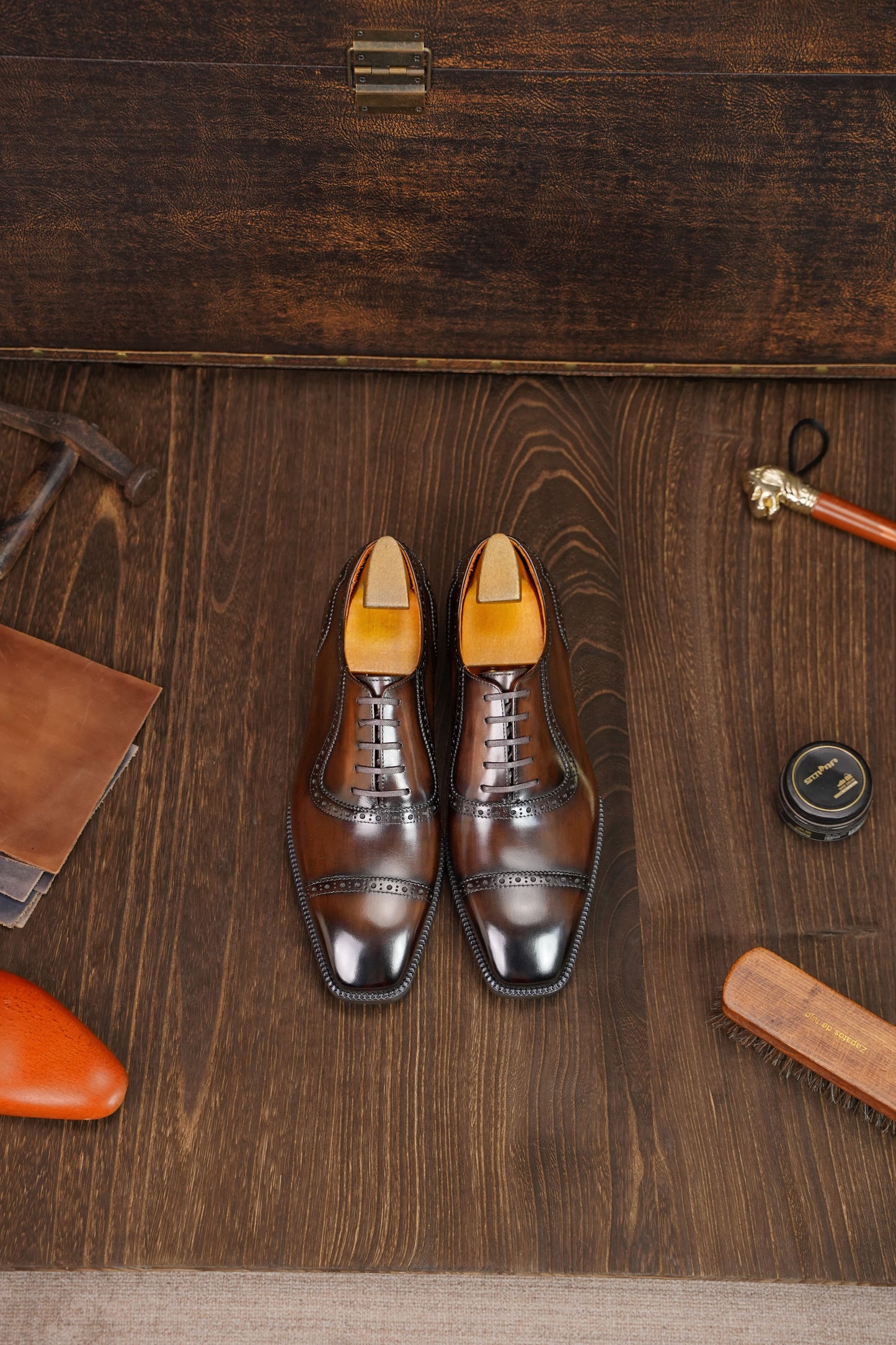 The Heritage Brown Burnished Cap-Toe Oxford Brogues