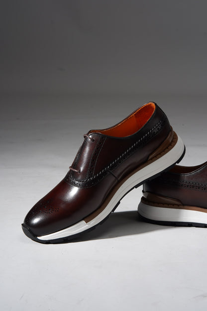 Brown Leather Brogue Hybrid Sneakers for the Modern Professional