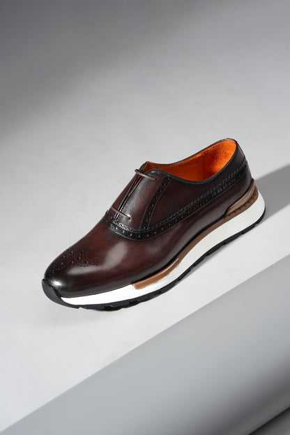 Brown Leather Brogue Hybrid Sneakers for the Modern Professional