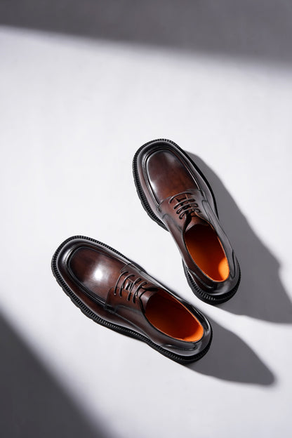 HolloShoe Brown Leather Chunky Derby Shoes