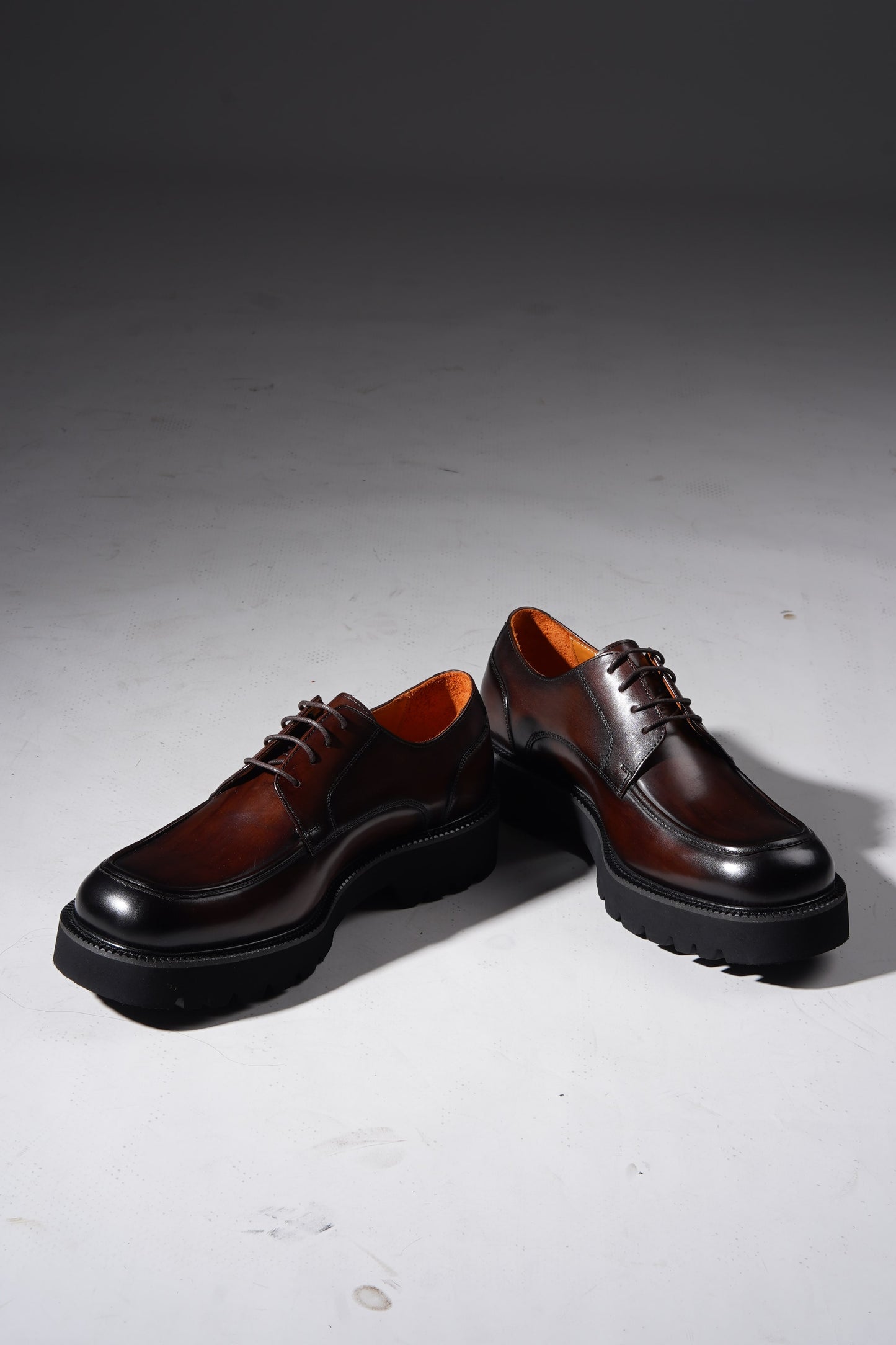 HolloShoe Brown Leather Chunky Derby Shoes