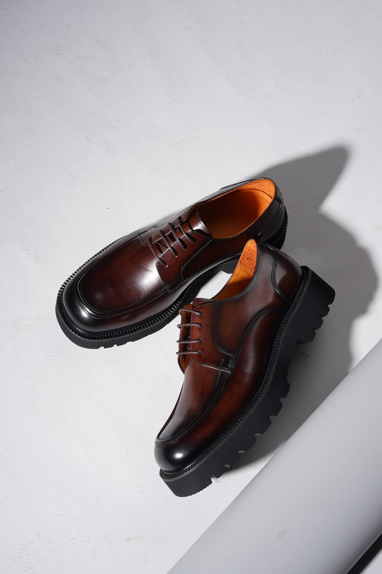 HolloShoe Brown Leather Chunky Derby Shoes