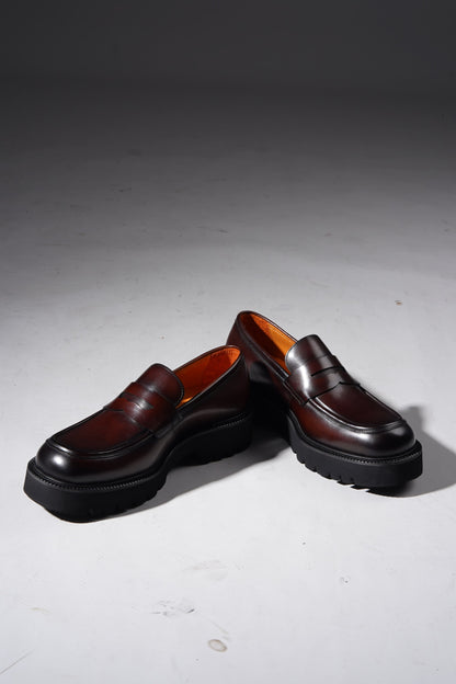 Brown Leather Eva Sole Penny Loafers for Men