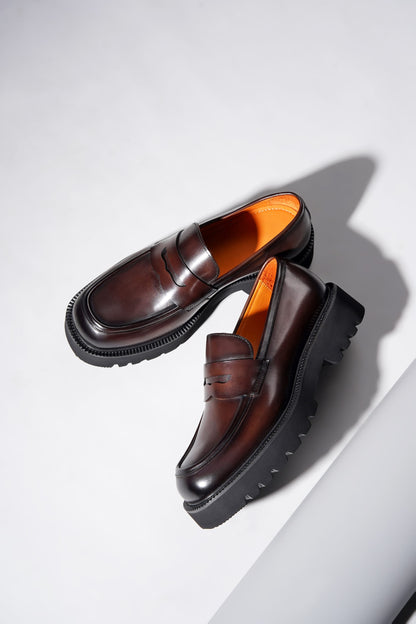 Brown Leather Eva Sole Penny Loafers for Men