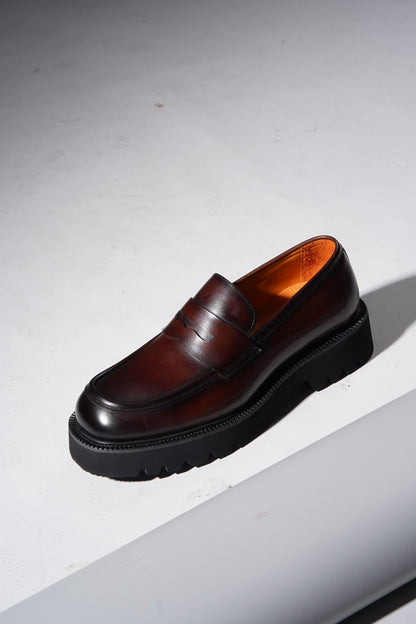 Brown Leather Eva Sole Penny Loafers for Men
