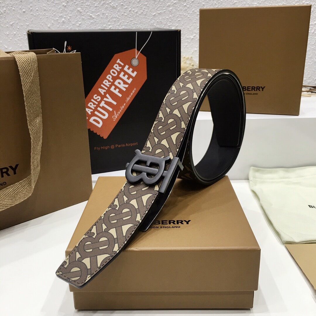Burberry belt on a box with 'Paris Airport Duty Free' tag in the background