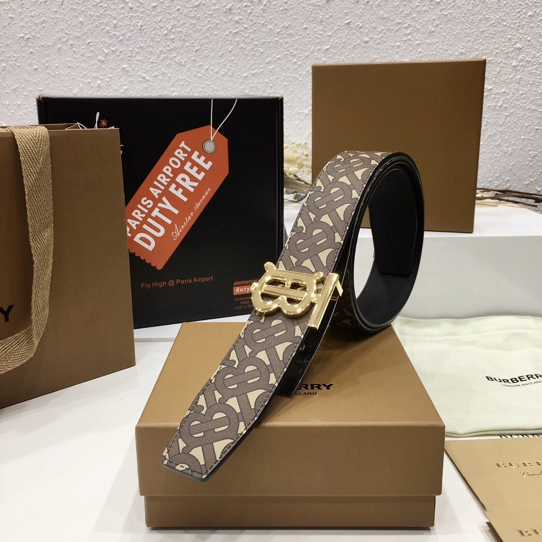 Burberry Brown Bridle Monogram Coated Canvas TB Buckle Belt