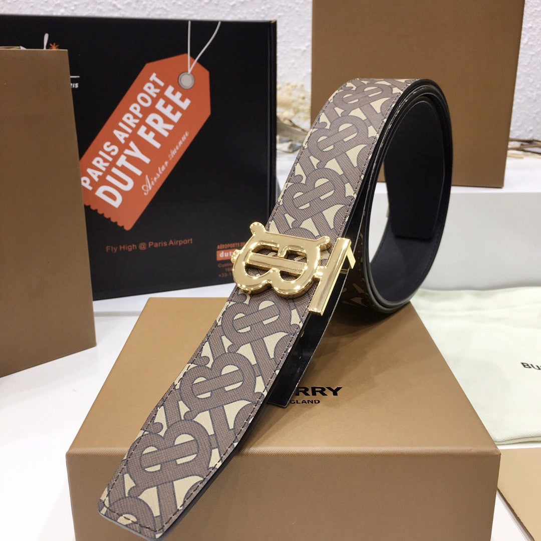 Burberry Brown Bridle Monogram Coated Canvas TB Buckle Belt