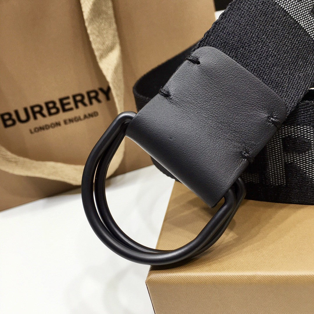 Burberry Logo Detail Jacquard Webbing Belt with Matte Black D-ring