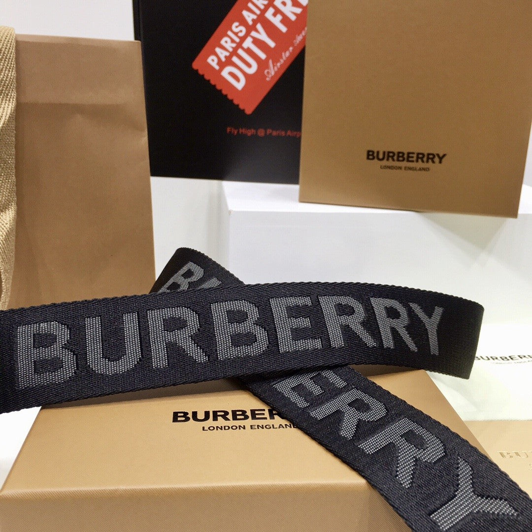 Burberry Logo Detail Jacquard Webbing Belt with Matte Black D-ring