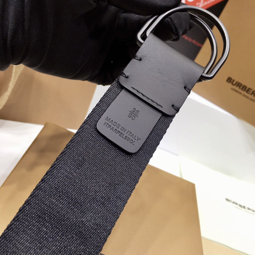 Burberry Logo Detail Jacquard Webbing Belt with Matte Black D-ring