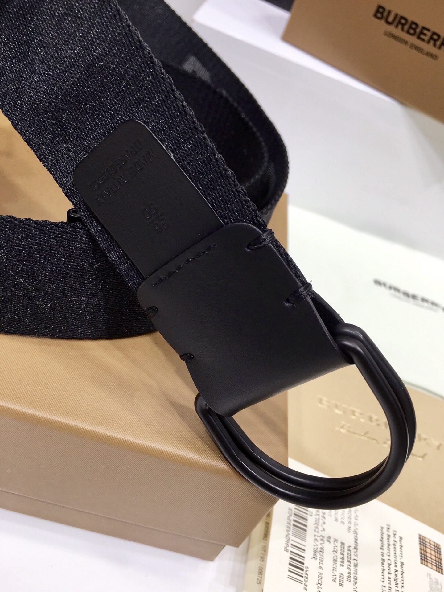Burberry Logo Detail Jacquard Webbing Belt with Matte Black D-ring