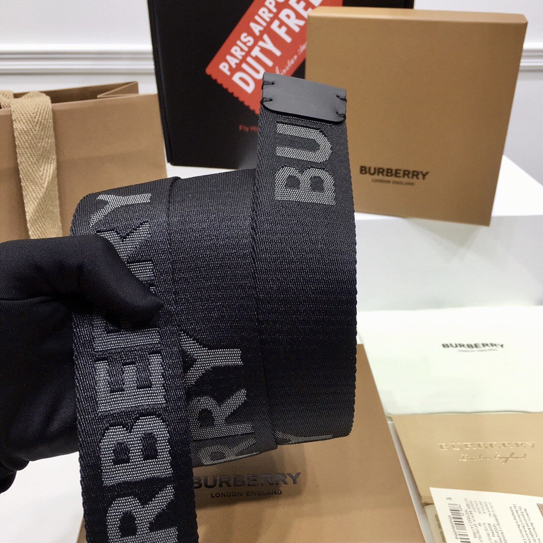 Burberry Logo Detail Jacquard Webbing Belt with Matte Black D-ring