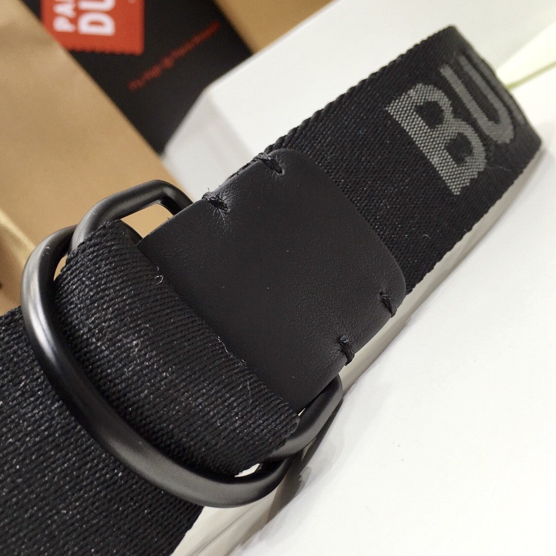 Burberry Logo Detail Jacquard Webbing Belt with Matte Black D-ring
