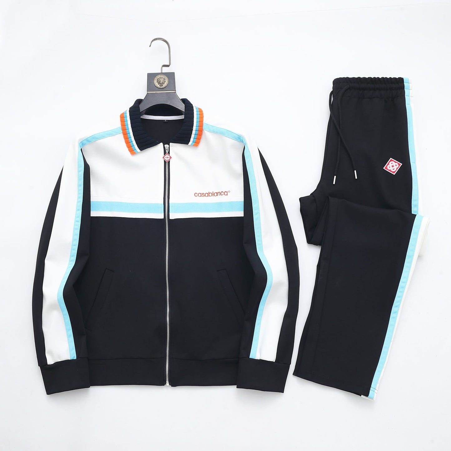 Casablanca Piqué Tracksuit Set - White & Black Tennis Knit Zip Jacket & Pants