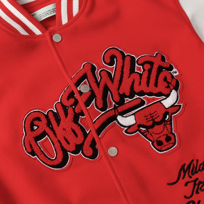 Chicago Bulls Off-White Red Varsity Jacket