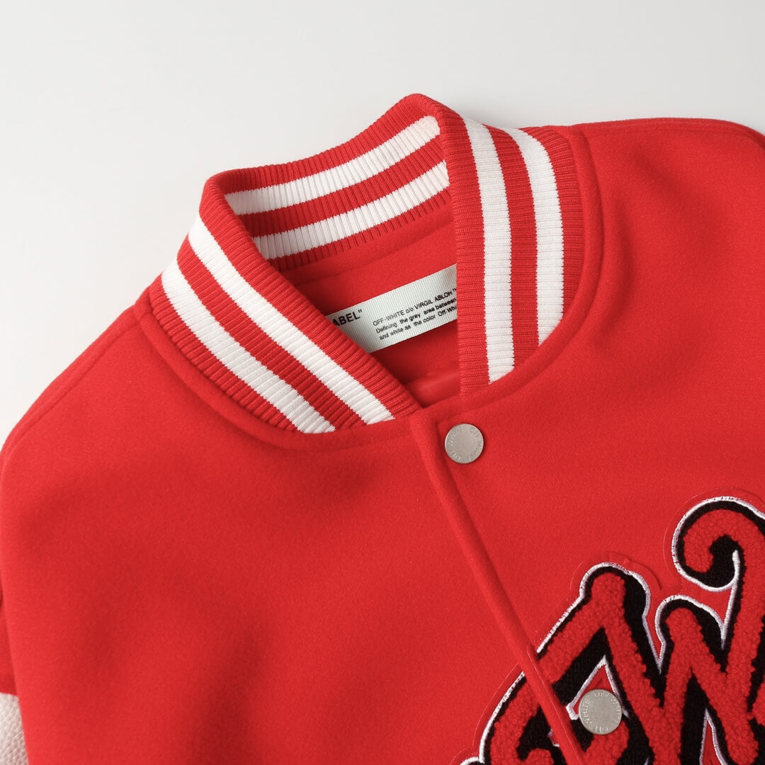 Chicago Bulls Off-White Red Varsity Jacket