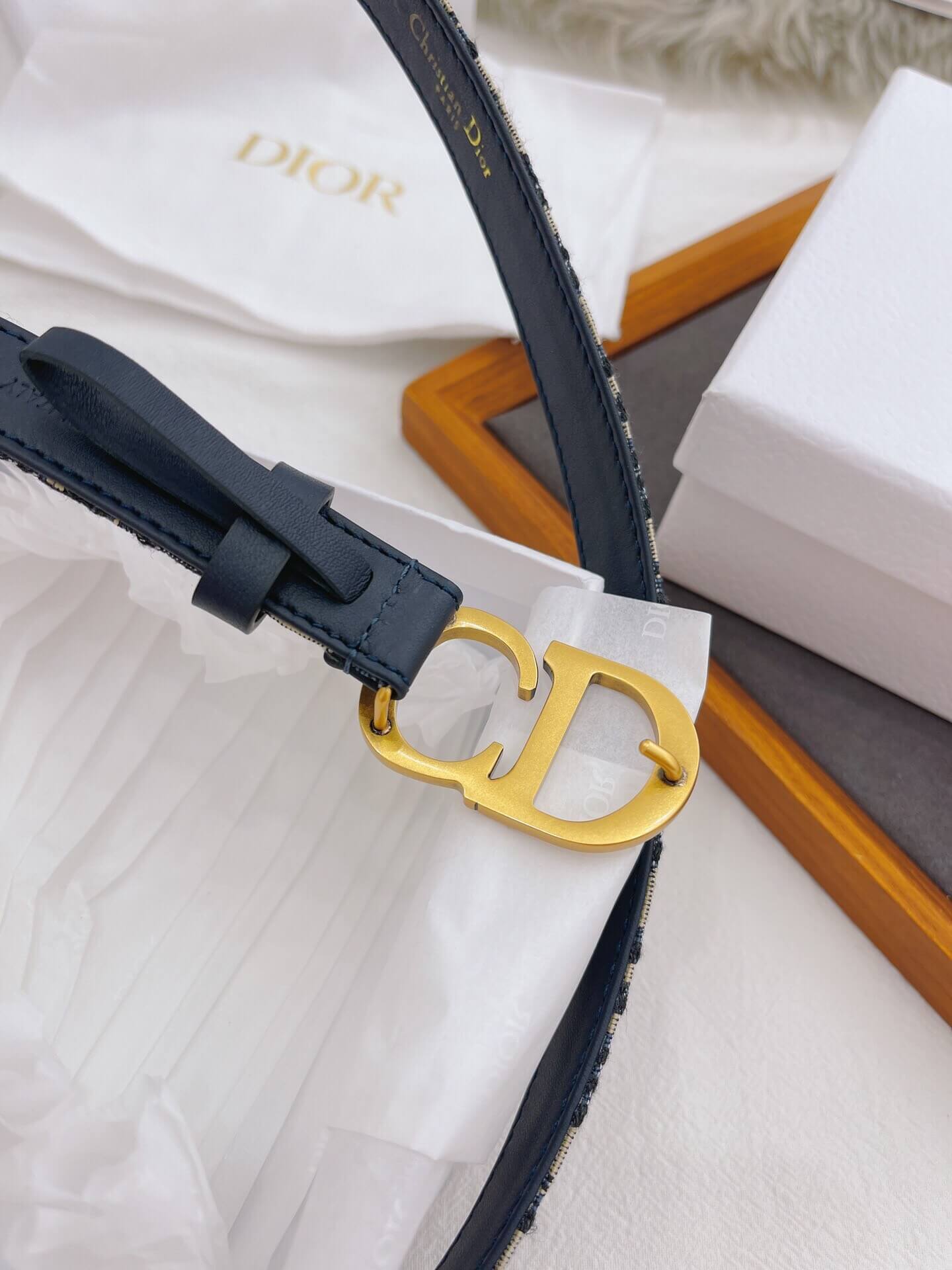 Christian Dior 30 Montaigne Reversible Belt in Blue Smooth