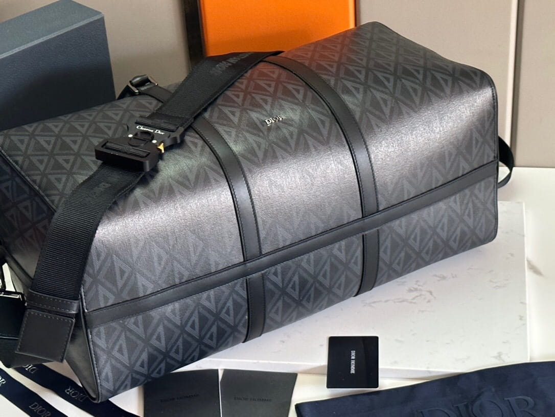 Christian Dior Men's CD Diamond Lingot 50 Bag - Black Coated Canvas Travel Duffle