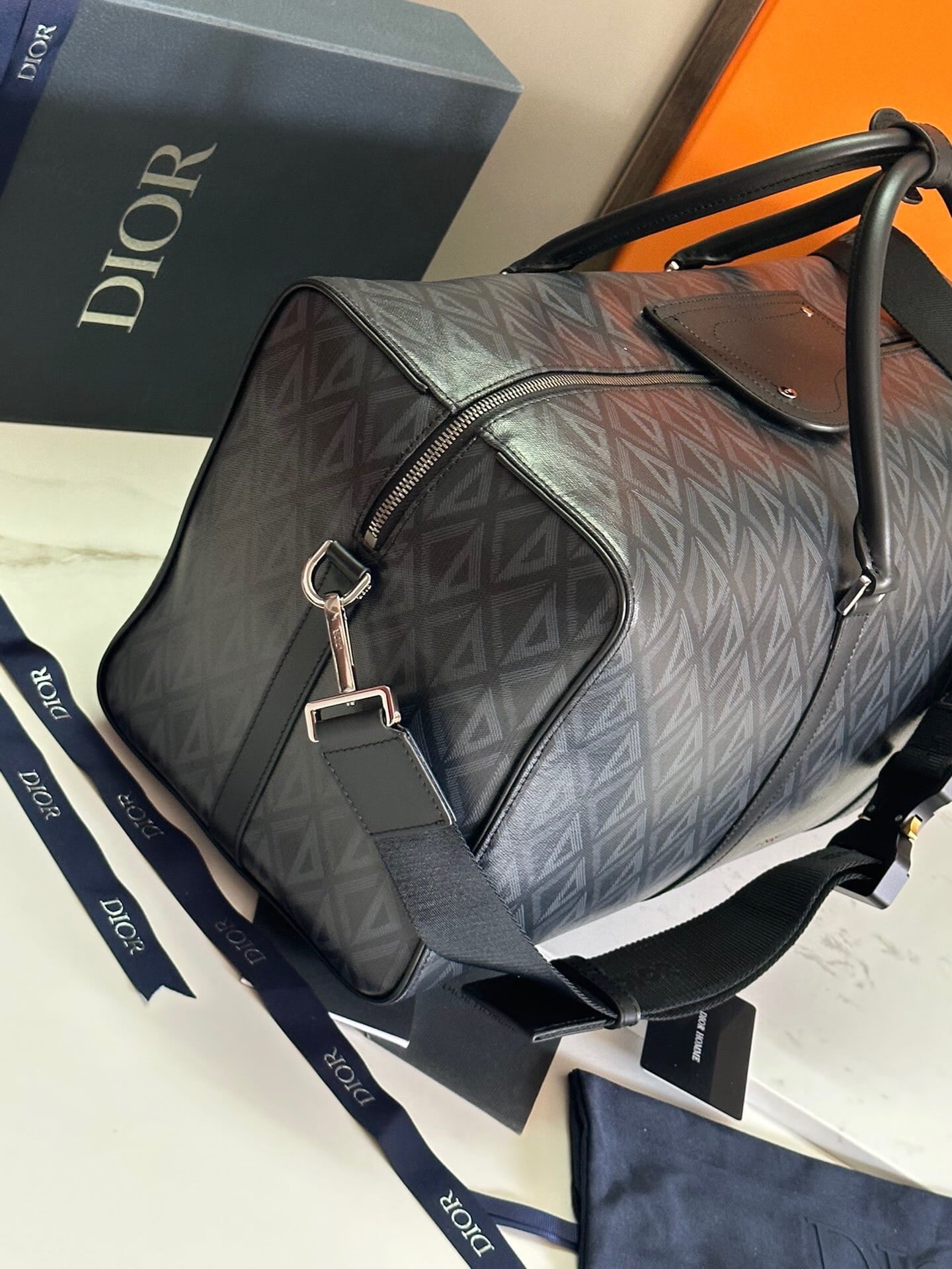 Christian Dior Men's CD Diamond Lingot 50 Bag - Black Coated Canvas Travel Duffle