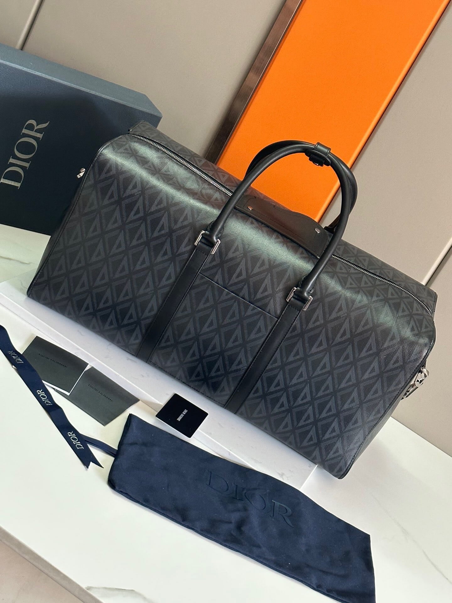 Christian Dior Men's CD Diamond Lingot 50 Bag - Black Coated Canvas Travel Duffle