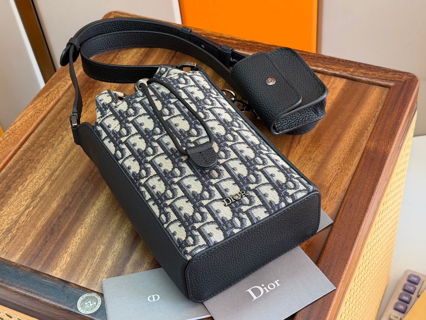 Christian Dior Small Drawstring Backpack - Beige & Black Oblique Jacquard