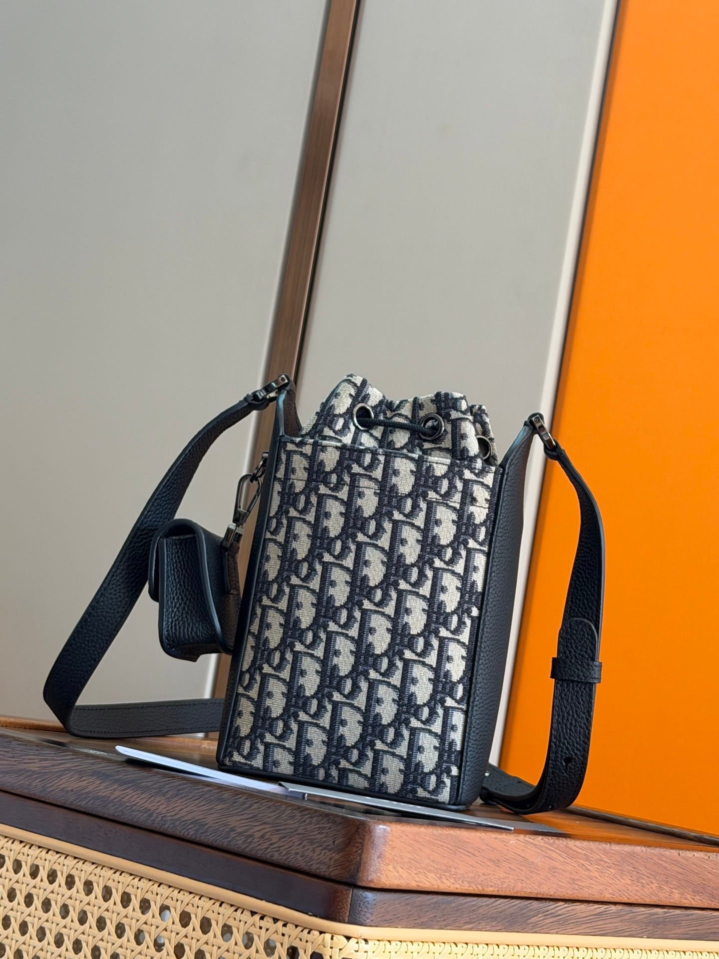 Christian Dior Small Drawstring Backpack - Beige & Black Oblique Jacquard