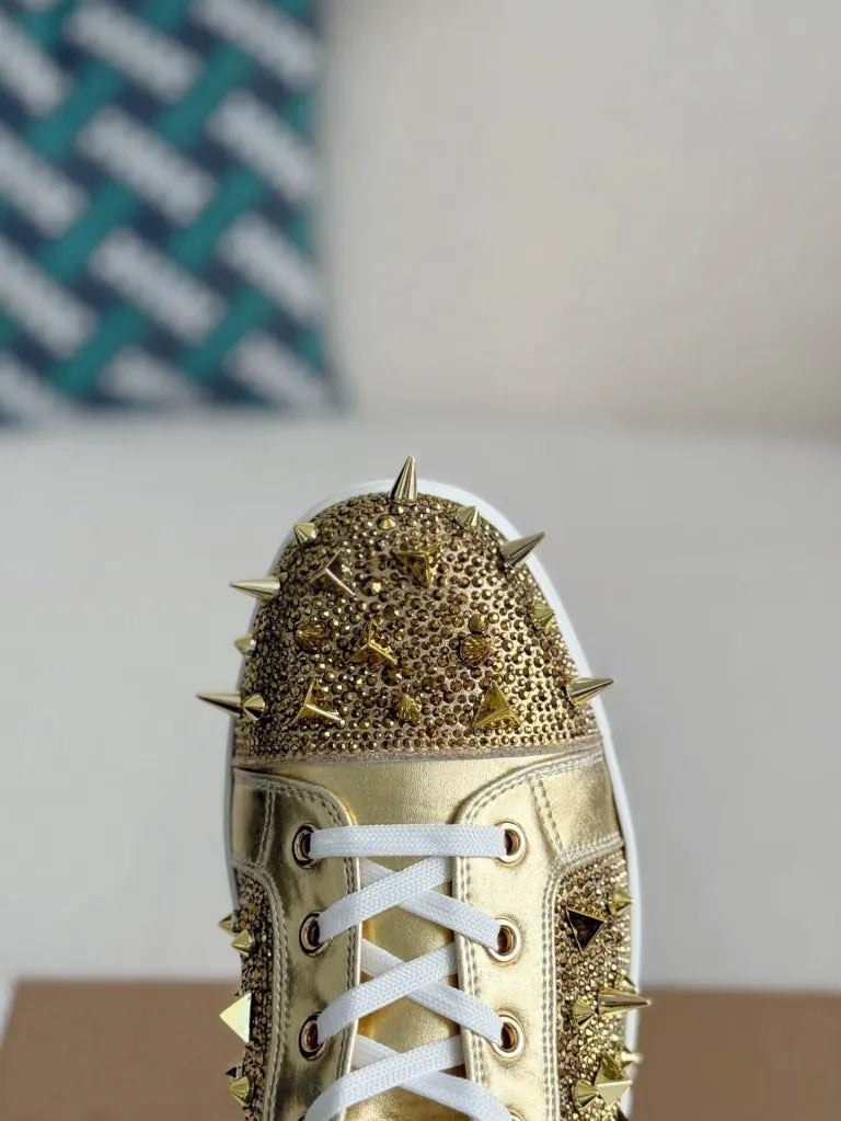 Christian Louboutin Louis High-Top Sneaker – Gold Strass & Spikes