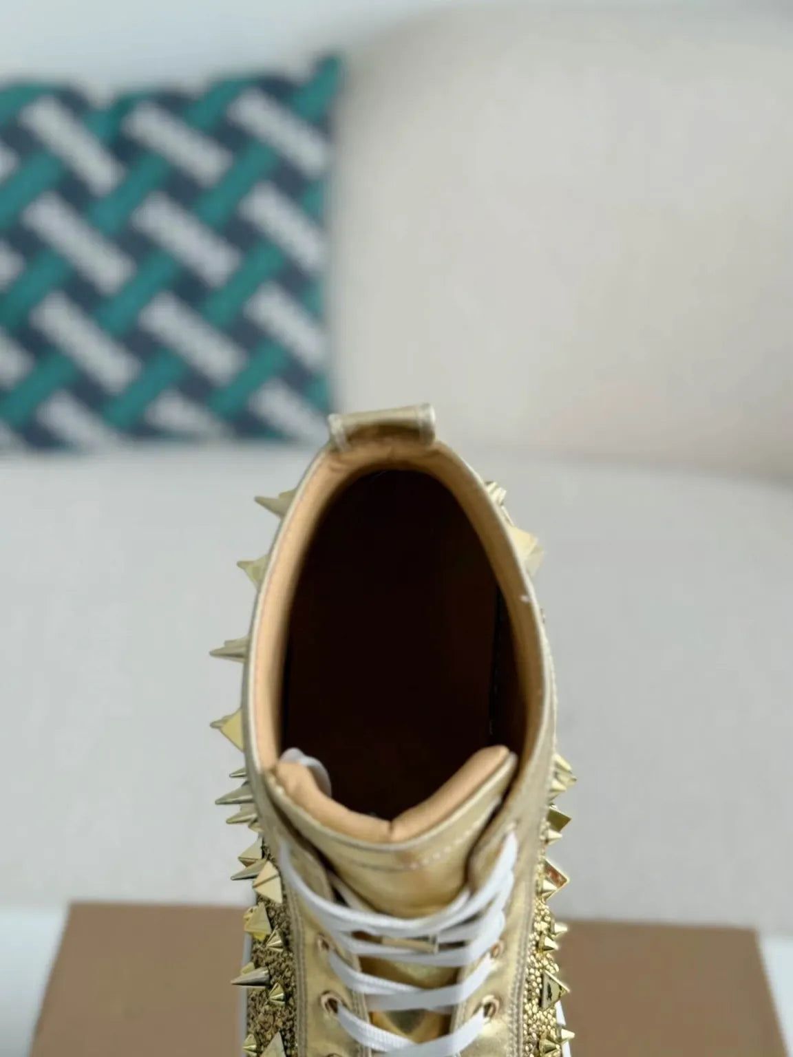 Christian Louboutin Louis High-Top Sneaker – Gold Strass & Spikes