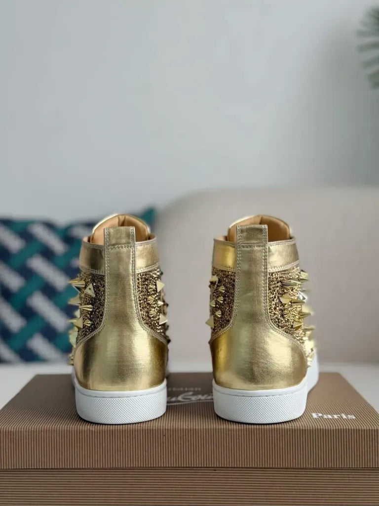 Christian Louboutin Louis High-Top Sneaker – Gold Strass & Spikes