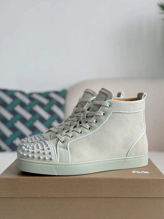 Christian Louboutin Louis High-Top Spikes Sneaker – Light Mint Green Suede