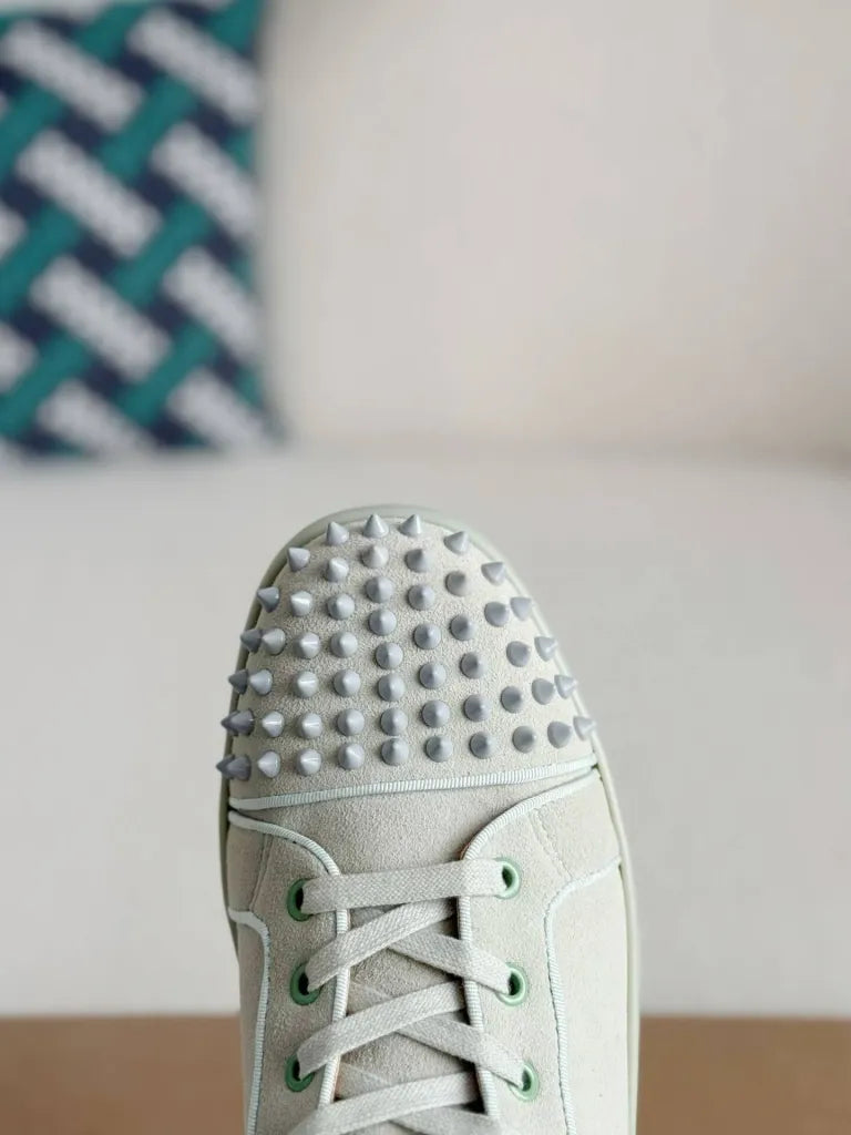 Christian Louboutin Louis High-Top Spikes Sneaker – Light Mint Green Suede