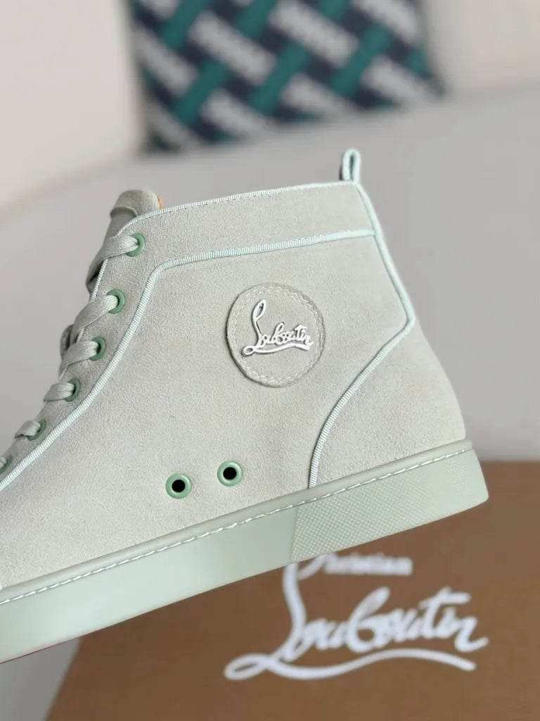 Christian Louboutin Louis High-Top Spikes Sneaker – Light Mint Green Suede