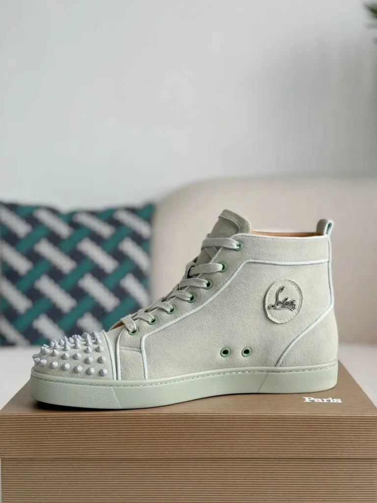 Christian Louboutin Louis High-Top Spikes Sneaker – Light Mint Green Suede