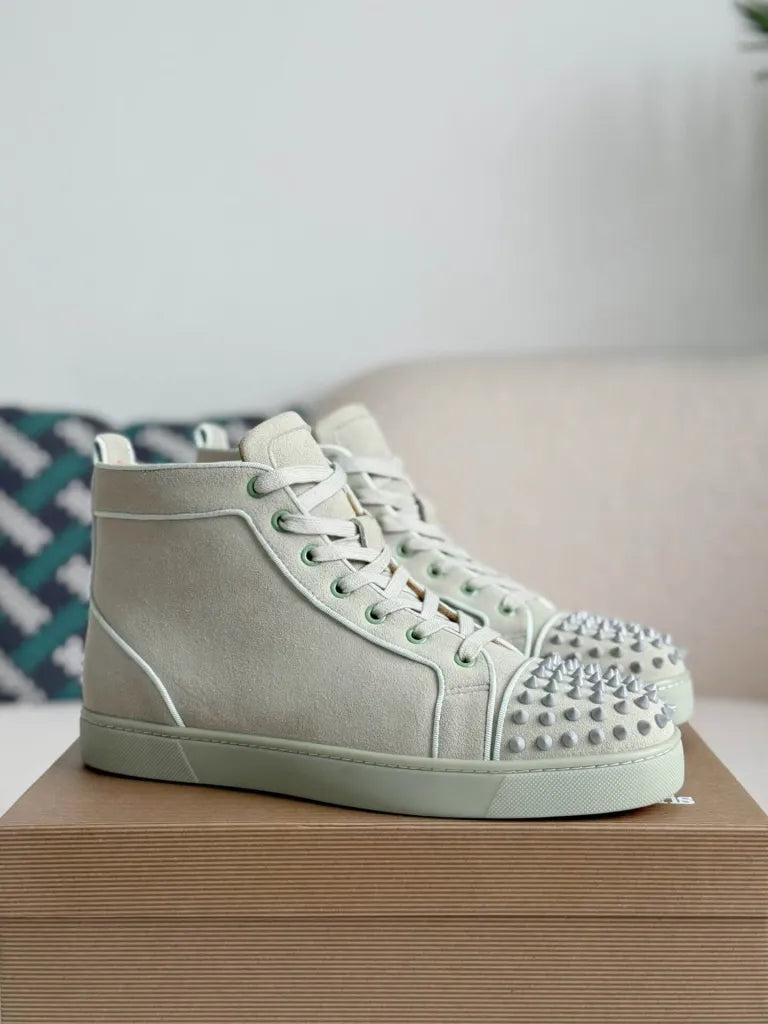 Christian Louboutin Louis High-Top Spikes Sneaker – Light Mint Green Suede
