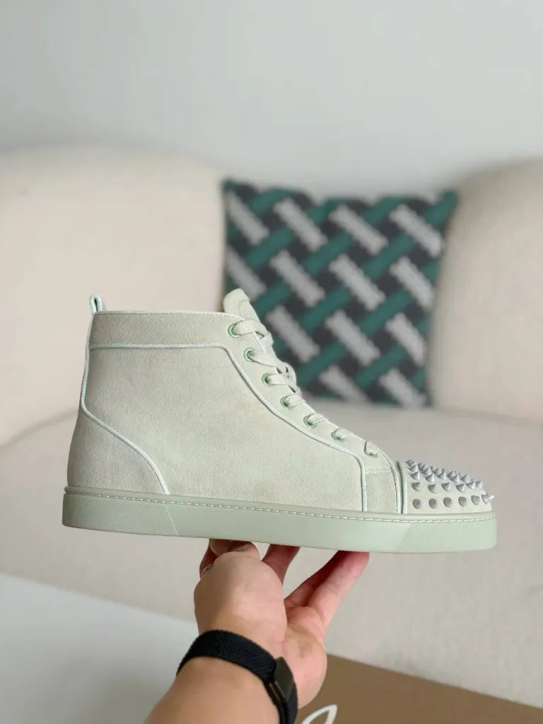 Christian Louboutin Louis High-Top Spikes Sneaker – Light Mint Green Suede