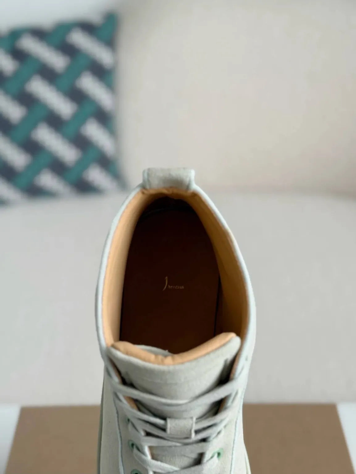 Christian Louboutin Louis High-Top Spikes Sneaker – Light Mint Green Suede