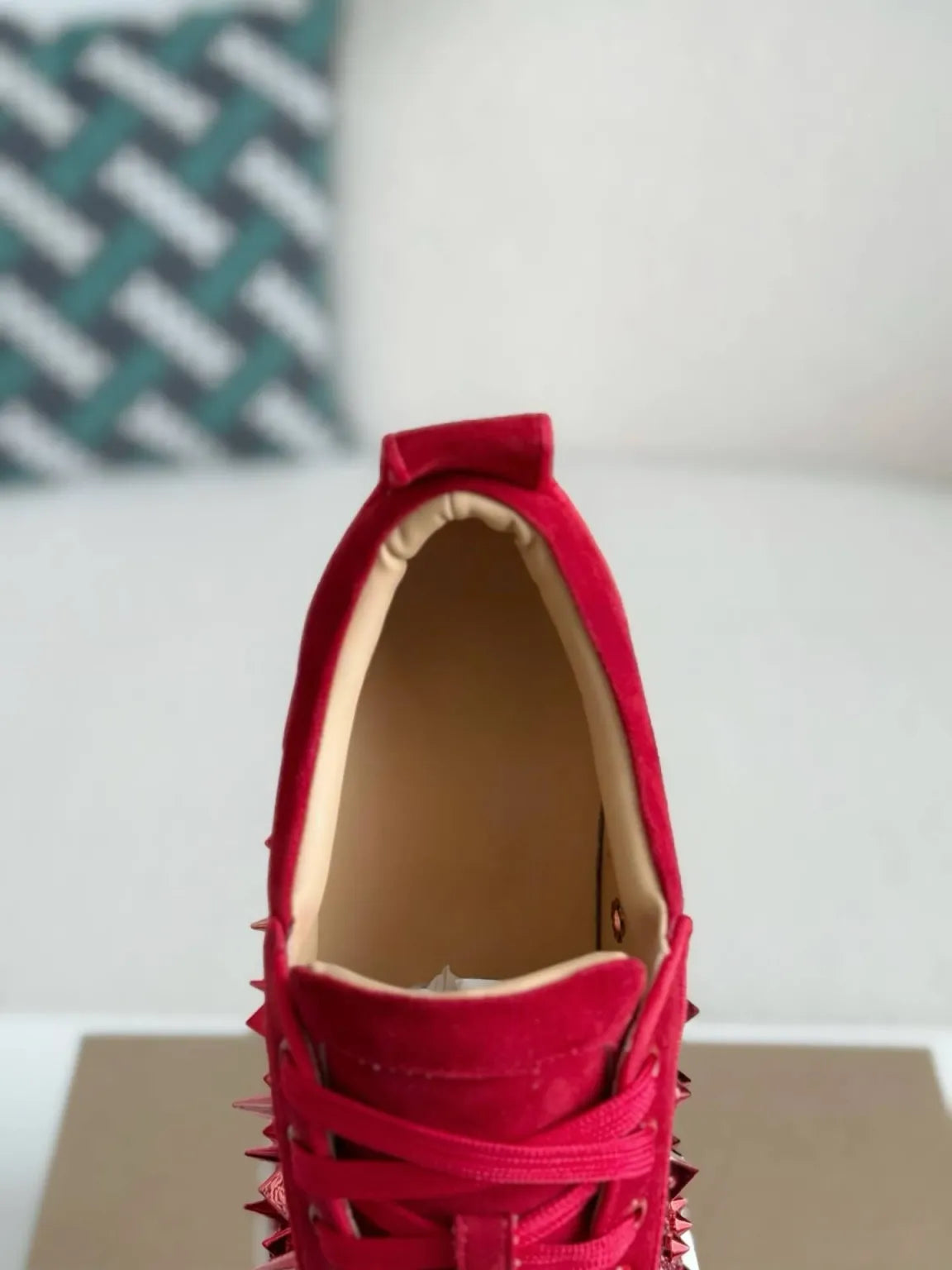 Christian Louboutin Louis Junior Sneaker – Red Suede, Strass & Spikes