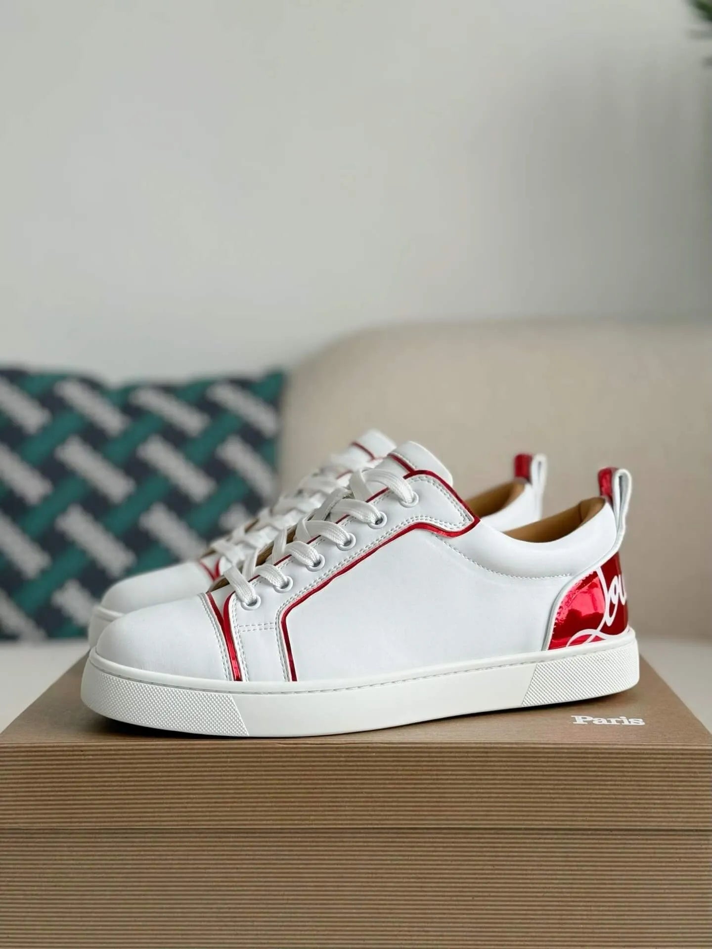 Christian Louboutin Louis Junior Sneaker – White Leather & Metallic Red