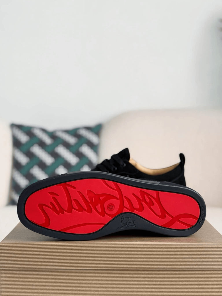 Christian Louboutin Louis Junior Strass Sneaker – All-Black Suede & Crystals