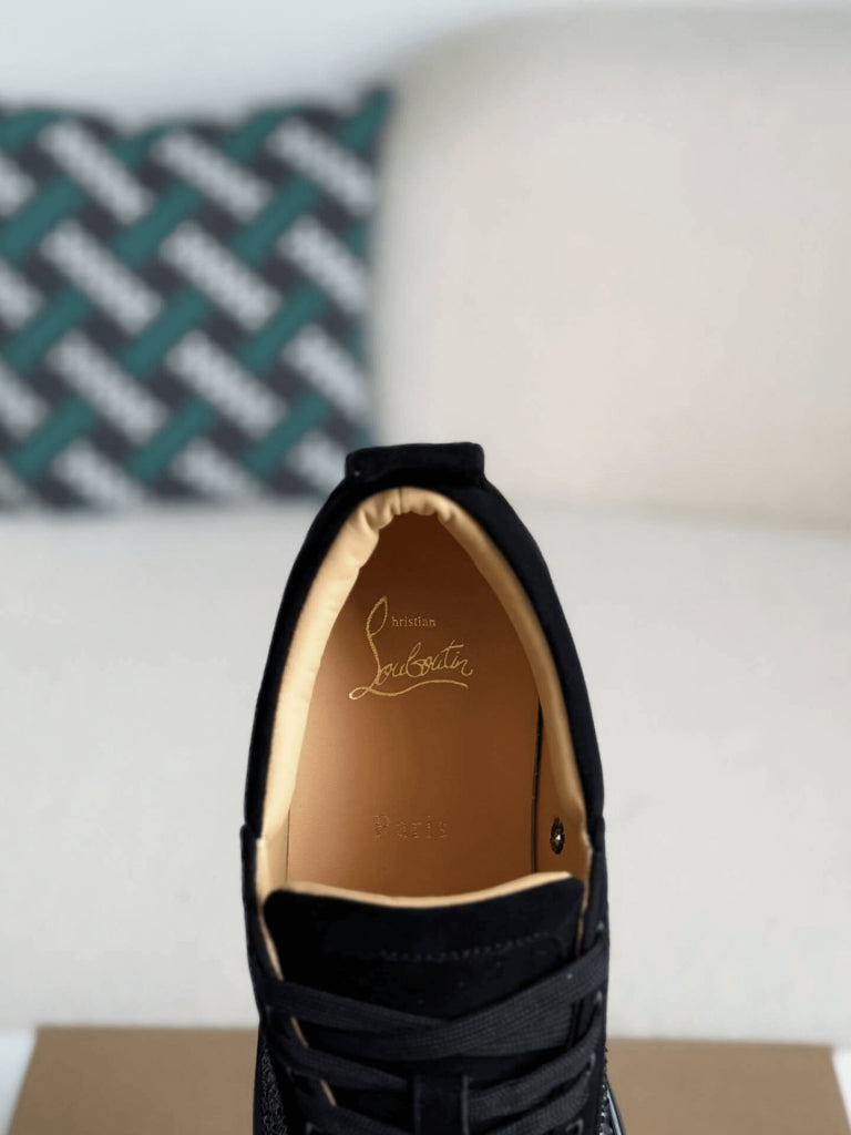 Christian Louboutin Louis Junior Strass Sneaker – All-Black Suede & Crystals