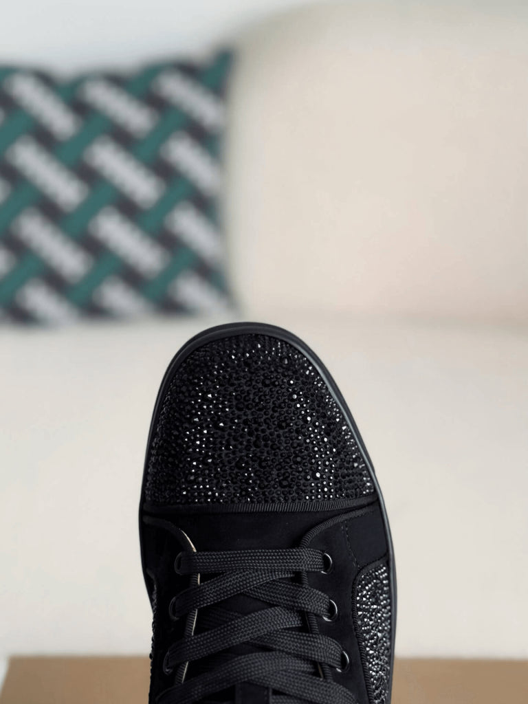 Christian Louboutin Louis Junior Strass Sneaker – All-Black Suede & Crystals