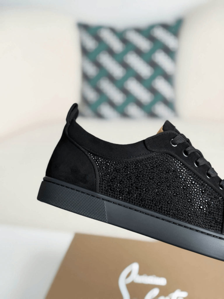 Christian Louboutin Louis Junior Strass Sneaker – All-Black Suede & Crystals