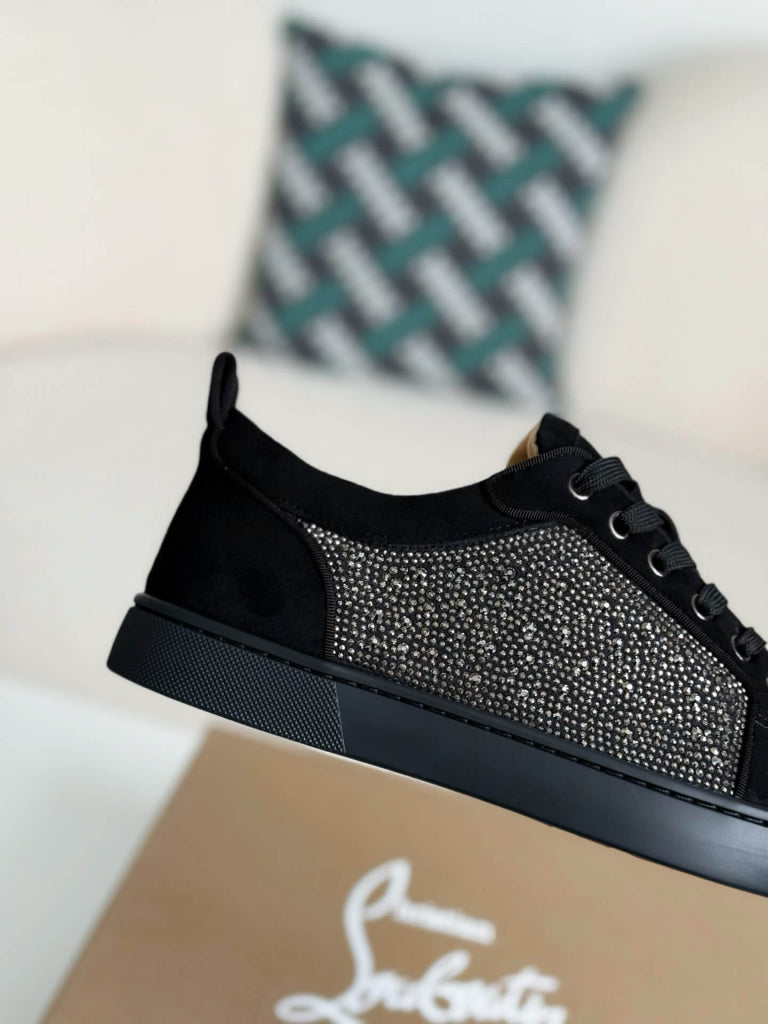 Christian Louboutin Louis Junior Strass Sneaker – Black Suede & Crystals
