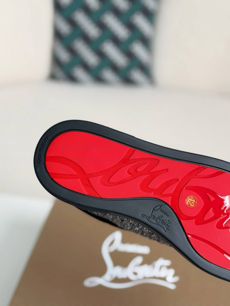 Christian Louboutin Louis Junior Strass Sneaker – Black Suede & Crystals