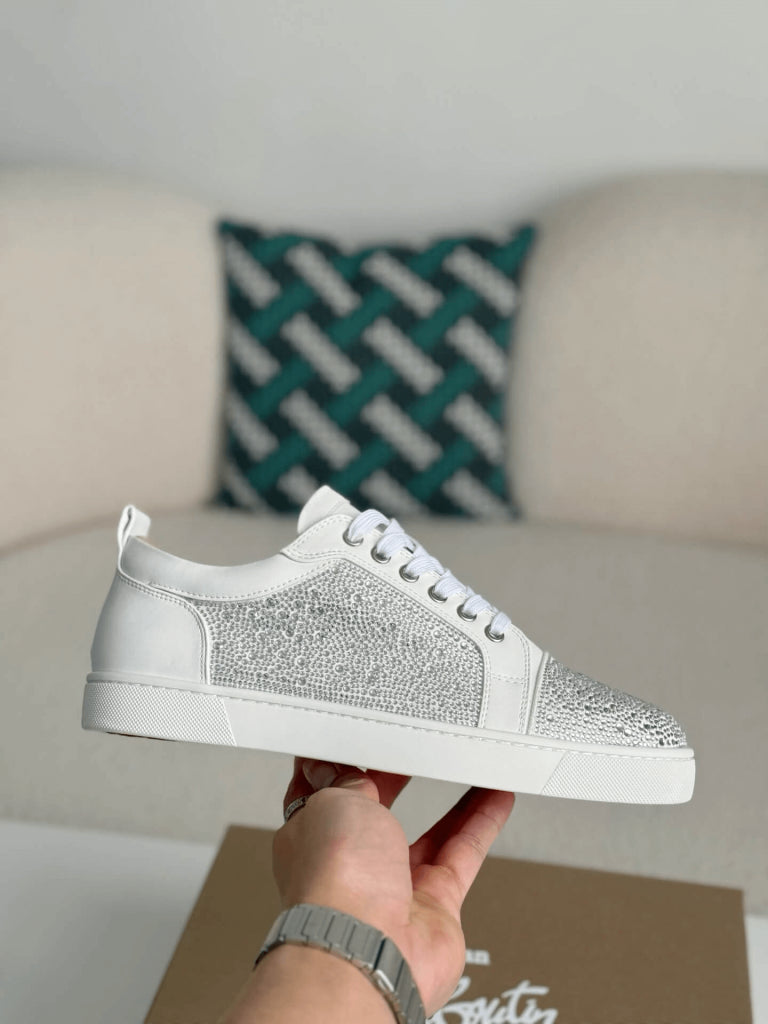 Christian Louboutin Louis Junior Strass Sneaker – White Leather & Crystals