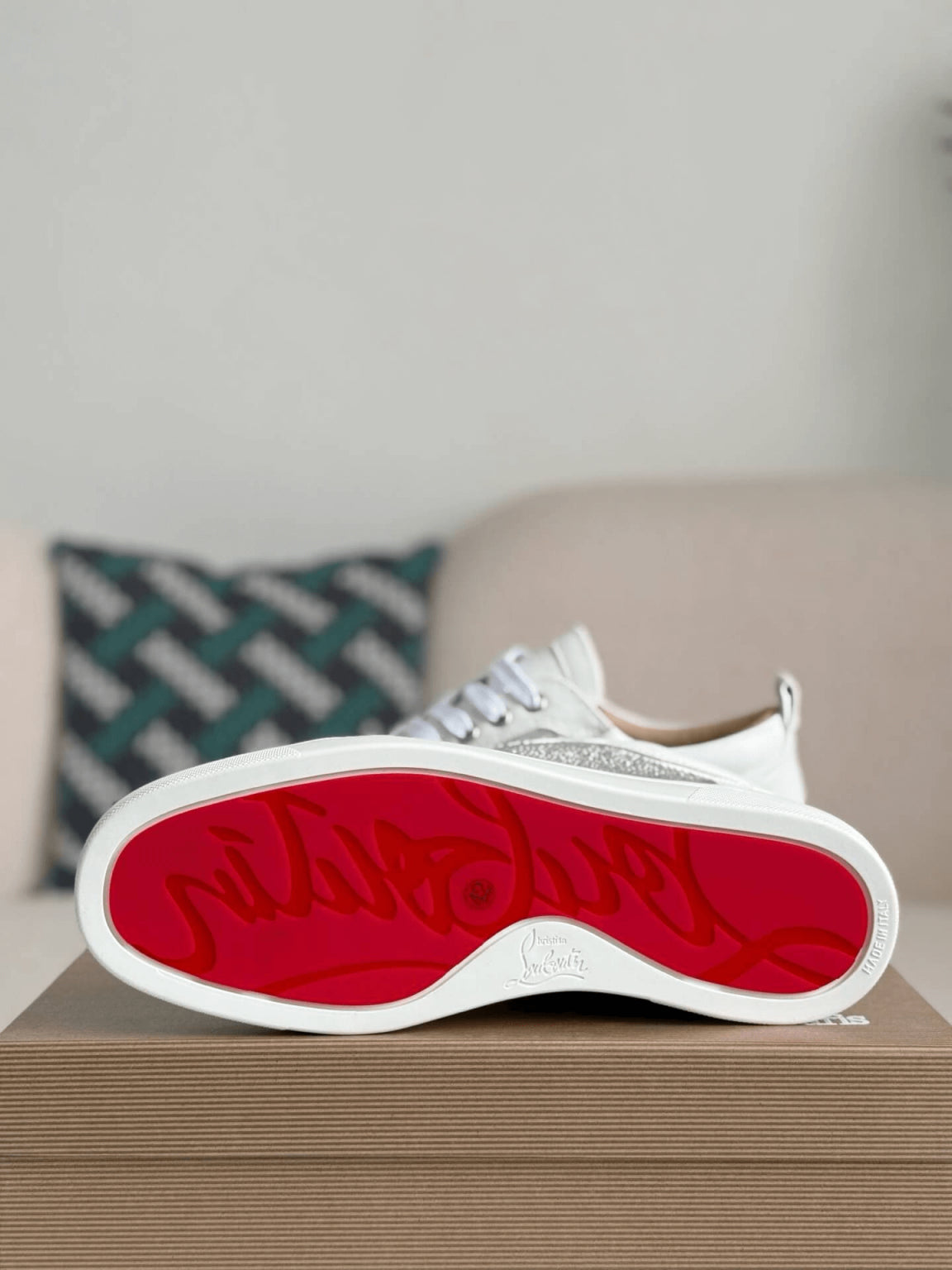 Christian Louboutin Louis Junior Strass Sneaker – White Leather & Crystals